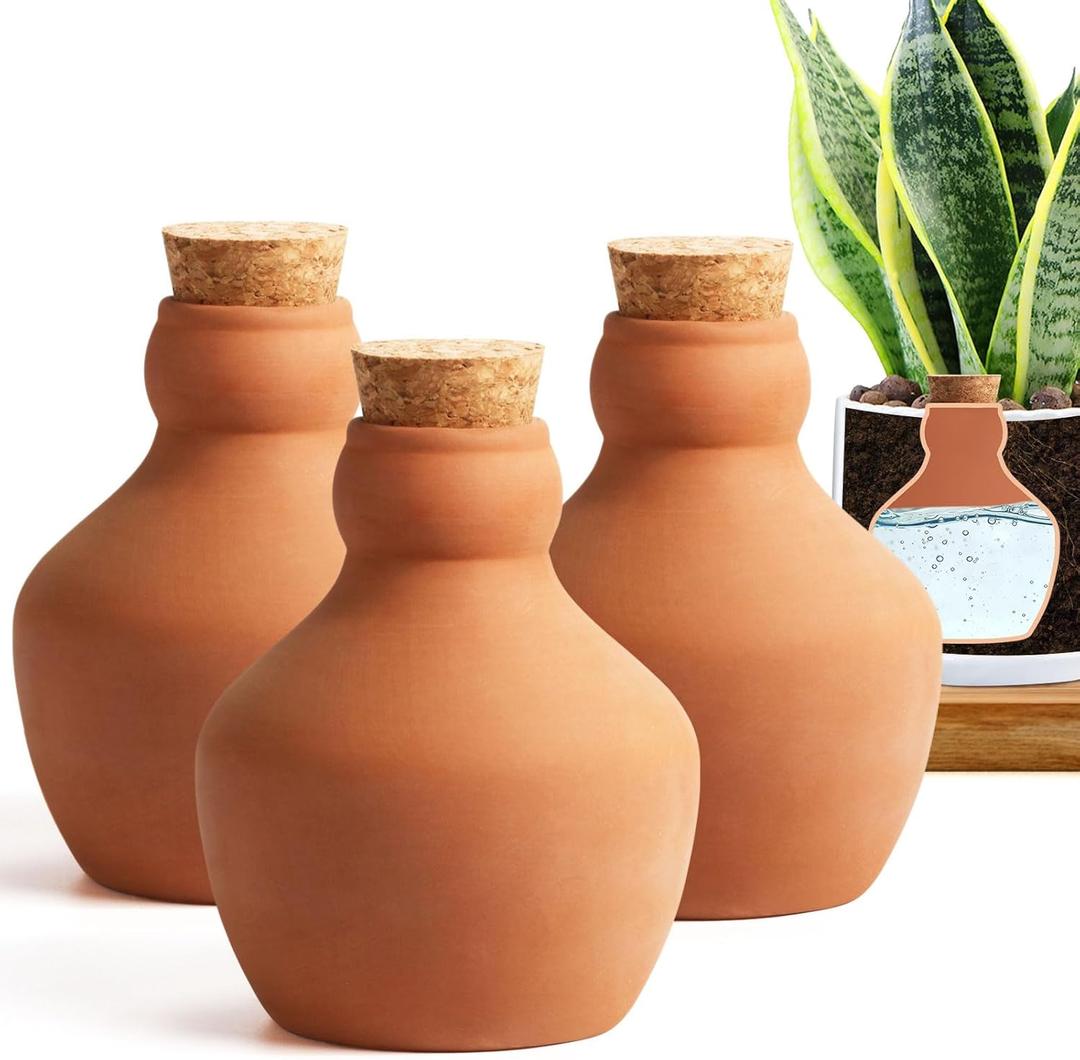 Self Watering Pots, 3 Pcs Terracotta Watering Pots with Lid, 18 Oz Large Plant Watering Globes, Self Watering Planter Insert Terracotta Pot for Indoor Outdoor Plants