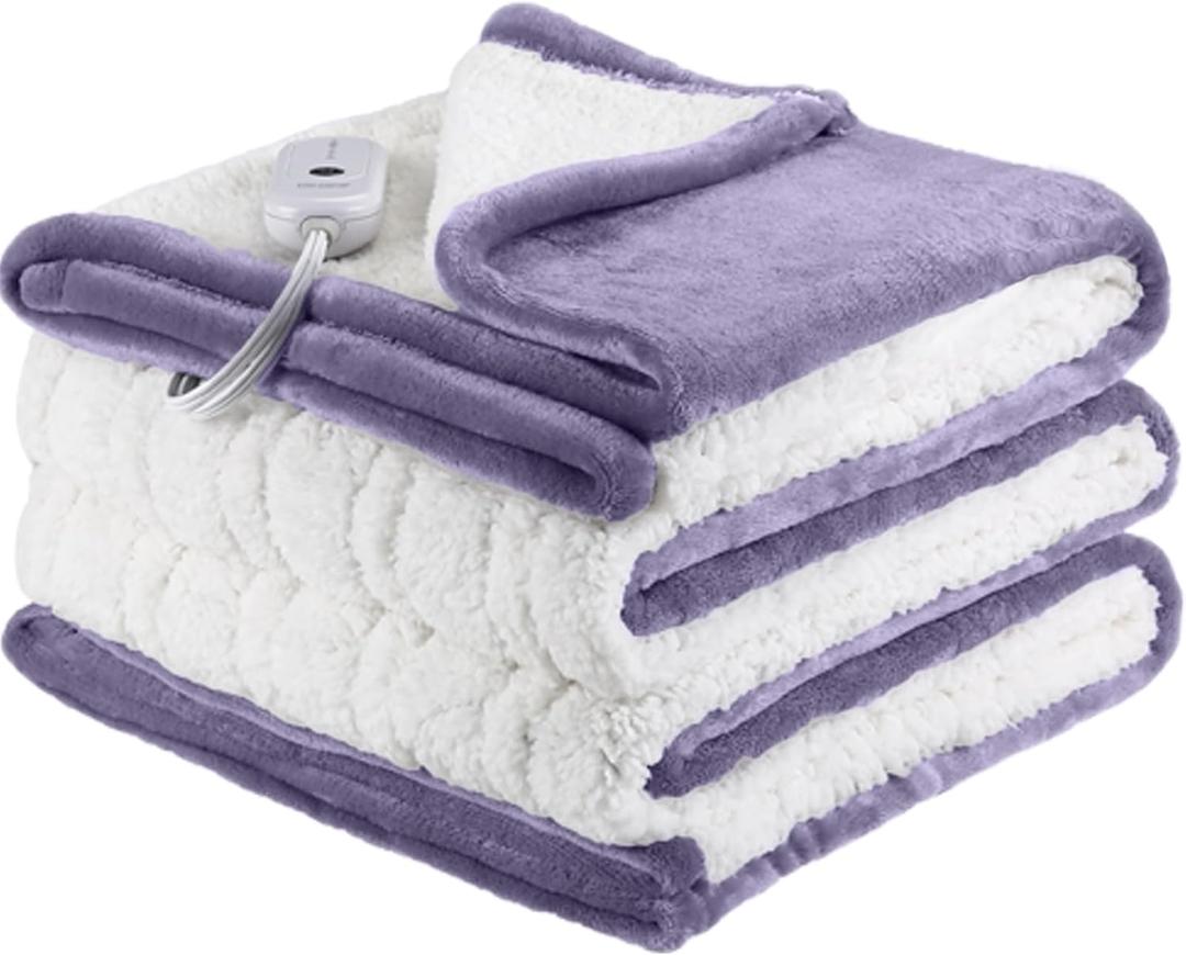 ESTINGO Heated Blanket Electric Blanket Twin Size, Heating Blanket with 5 Heating Levels & 10 Hours Auto Off, Heated Blanket with Overheating Protection for Home, 62"x84", Lavender Purple