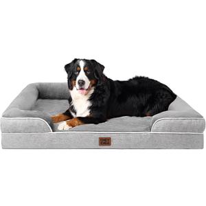 EHEYCIGA Orthopedic XL Dog Beds, Waterproof Memory Foam Dog Bed for Extra Large Dogs, Non-Slip Bottom and Egg-Crate Foam Big Pet Couch Bed with Washable Removable Cover, Grey