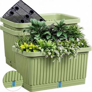 3 Pcs Large Rectangular Planter Boxes Outdoor, Green, 20 Inches