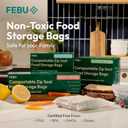 FEBU Compostable Food Storage Bags Variety Pack, 260 Count | Compostable & Biodegradable | PFAS & BPA Free, Non-Plastic | Drawer Organizer Box | 90 Snack, 90 Sandwich, 50 Quart, 30 Gallon