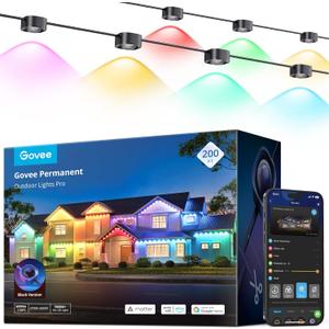Govee Permanent Outdoor Lights Pro, 200ft with 120 RGBIC LED Lights for Daily and Accent Lighting, 75 Scene Modes for Outdoor Decor, IP67 Waterproof, Works with Alexa, Google Assistant, Matter, Black