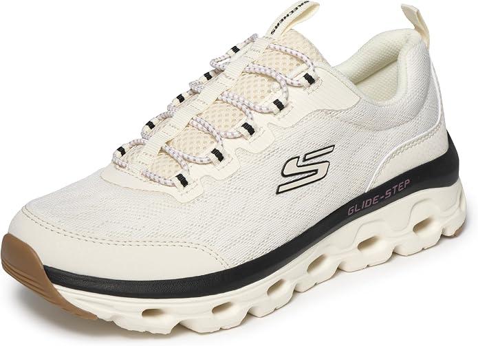 Skechers Women's Glide Step Sole 3D mesh & synthetic overlay, Fixed stretch lace sneaker, Glide-Step geometric midsole, Memory Foam Insole, Machine washable 8.5