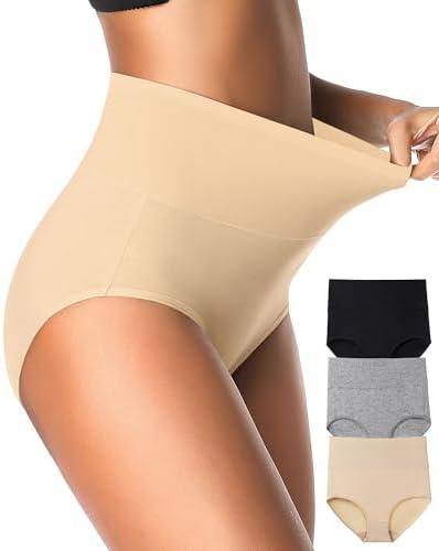 Eiggam Tummy Control Underwear for Women Soft Breathable Full Coverage Cotton Womens Briefs High Waisted Control Top Undies Compression Panties (XXL)