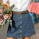CUPSHE Womens Denim Mini Skirt Button Front A-Line Jean High Waist Scalloped Hem Casual Outfits (Blue, L)
