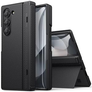 BXYJY for Samsung Galaxy Z Fold 6 Case with Kickstand & Front Screen Protector & Hinge Protection, Slim Fit Rugged Hard 360° Full Body Cover Protective Phone Case for Samsung Z Fold 6 5g 2024, Black