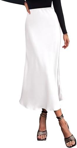 BTFBM 2025 Womens Summer Fall Long Satin Skirt Silk Elegant High Waist Cocktail Party Wedding Flowy A-Line Midi Skirts Size M