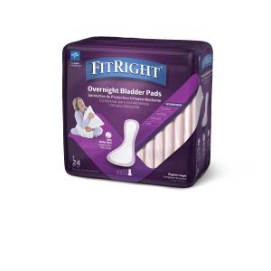 Medline FitRight Overnight Bladder Control Pads, Maximum Absorbency, Nighttime Incontinence Protection, 8.5 x 16, 24 Count per Bag (6 Bags), 144 Count