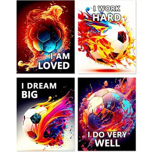 Soccer Wall Art Prints Football Art Posters Boys Bedroom Wall Decor,Inspirational Sports Decorations Set of 4 (8x10inch,Frameless).