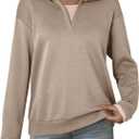 Dokotoo Sweatshirt for Women Long Sleeve V Neck Color Block Oversized Casual Pullover Sweatshirts Tops (Beige, L)