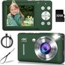 Digital Camera, 44MP Compact Camera, FHD 1080P Point and Shoot Digital Cameras with 16X Zoom, Face Detect, Smile Capture, Anti Shake, for Boys Girls Teens Gifts (Deep Green)