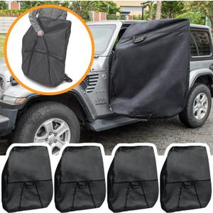 13110001 Hard Door Storage Bag with Handle for 1976-2023 Jeep Wrangler JK JKU JL JLU TJ YJ CJ Sports Sahara Freedom Rubicon Unlimited Gladiator JT 2-Door 4-Door (Black 4 Pack)