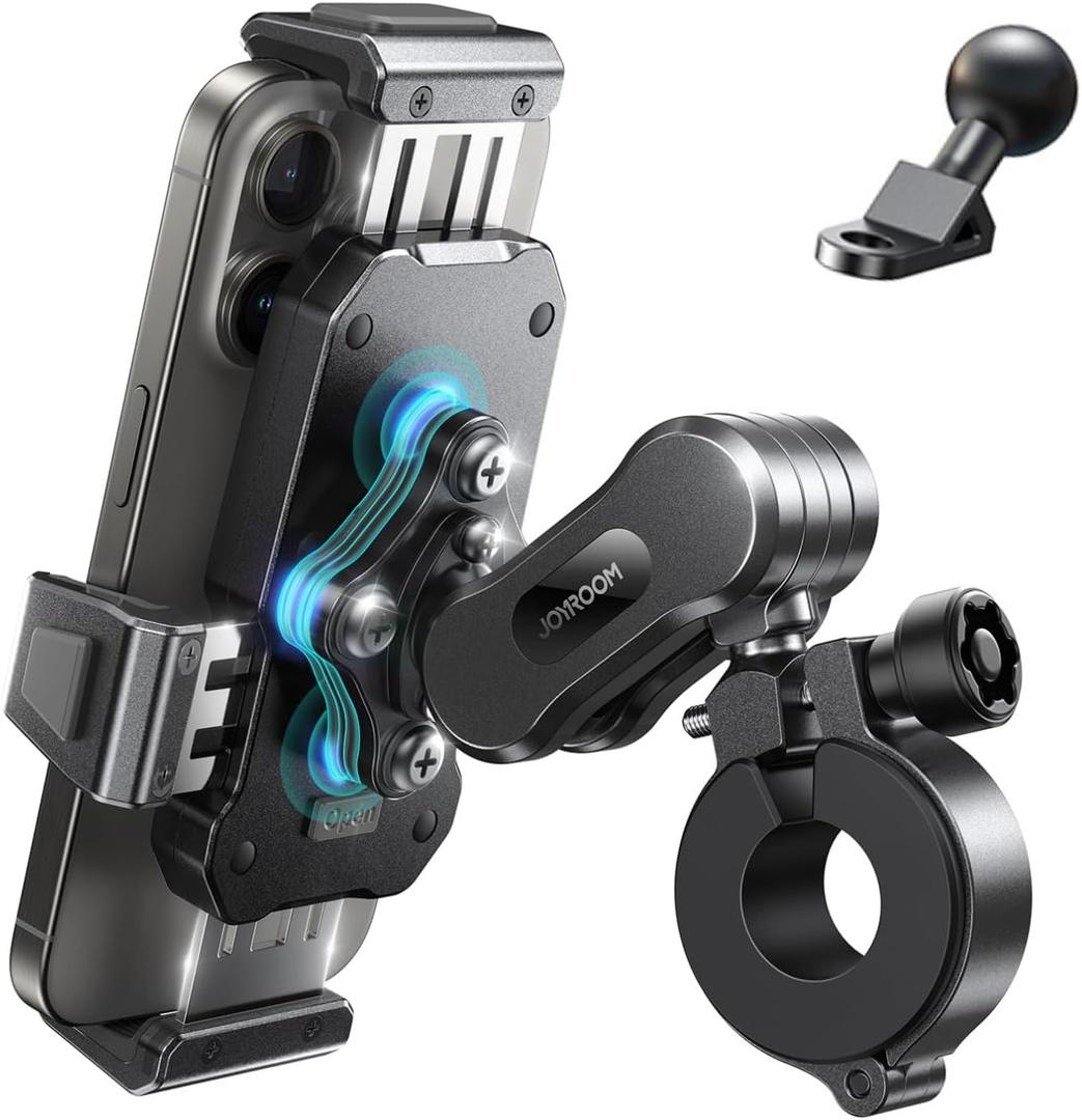 JOYROOM Aluminum Alloy Motorcycle Phone Holder, Metal Motorcycle Phone Mount with Vibration Dampener, for Bike Bicycle Scooter ATV/UTV, Compatible with iPhone, Samsung, All Cell Phones (Black) JOYROOM Aluminum Alloy Motorcycle Phone Holder, Metal Motorcycle Phone Mount with Vibration Dampener, for Bike Bicycle Scooter ATV/UTV, Compatible with iPhone, Samsung, All Cell Phones (Black)