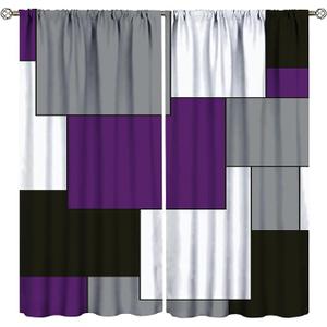 Modern Curtains Purple and Gray Black Blackout Rod Pocket Curtains for Bedroom Living Room Kitchen Decor Thermal Insulated Window Drapes 2 Panel Set  52"x 45" 2 Panel