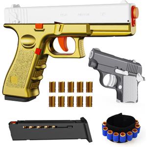 Fidget Toy, 2 Pack Shell Ejecting Toy with 10 Shell Casings, No Bullets, Non-Firing Toy Pistol Can be Loaded But Can't be Fired, Toys for Kids, Gold