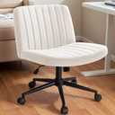 Furmax Cross Legged Office Chair with Wheels, Armless Desk Wide Chair, Adjustable Swivel Padded Fabric Vanity Computer Task Chair (Beige)