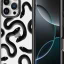 for iPhone Case - [6.6 ft Military-Grade Drop Protection] [Anti-Peel Technology] Clear Black TPU Bumper Case with Cute Design (Black Snake, iPhone 16 Pro)