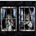 2 Pcs Halloween Boy and Girl Scary Curtains, Black and White, 47.2 x 31.5 Inches, Unique Design, Polyester Fabric, Easy to Install, Indoor and Outdoor Window Decor