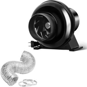 HealSmart 4 Inch 195 CFM Exhaust Inline Vent Booster Blower and 8 Feet Non-Insulated Flex Air Aluminum Foil 2 Clamps for Indoor Grow Tent Hydroponics Ventilation, Quiet, Fan+Ducting 
8Ft