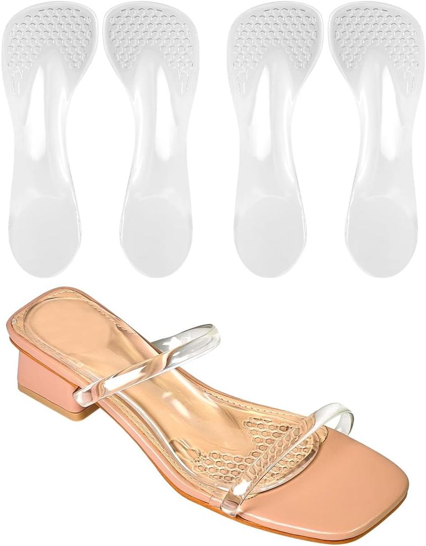 3/4 High Heel Cushion Insoles, Self-Adhesive Arch Support Inserts for Flat Feet and Arch Pain Relief, Gel Shoe Inserts for Sandal, Flats and High Heels, 2 Pairs, Transparent, Women's 5-9 