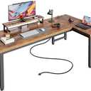 PRAISUN 61" L Shaped Computer Desk, Outlets, Monitor Stand, Rustic Brown