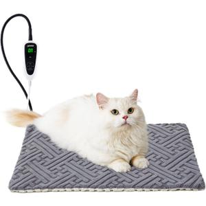 ZOMISIA Cat Heating Pad - 11 Adjustable Temperature and 25 Timer Options, Heated Cat Bed Indoor with Chew-Resistant Cord for Small Dogs, 18x18 Inch