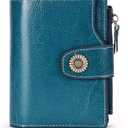 FALAN MULE Small Wallet for Women Leather Bifold Compact Small Womens Wallet with RFID Blocking (Peacock blue)
