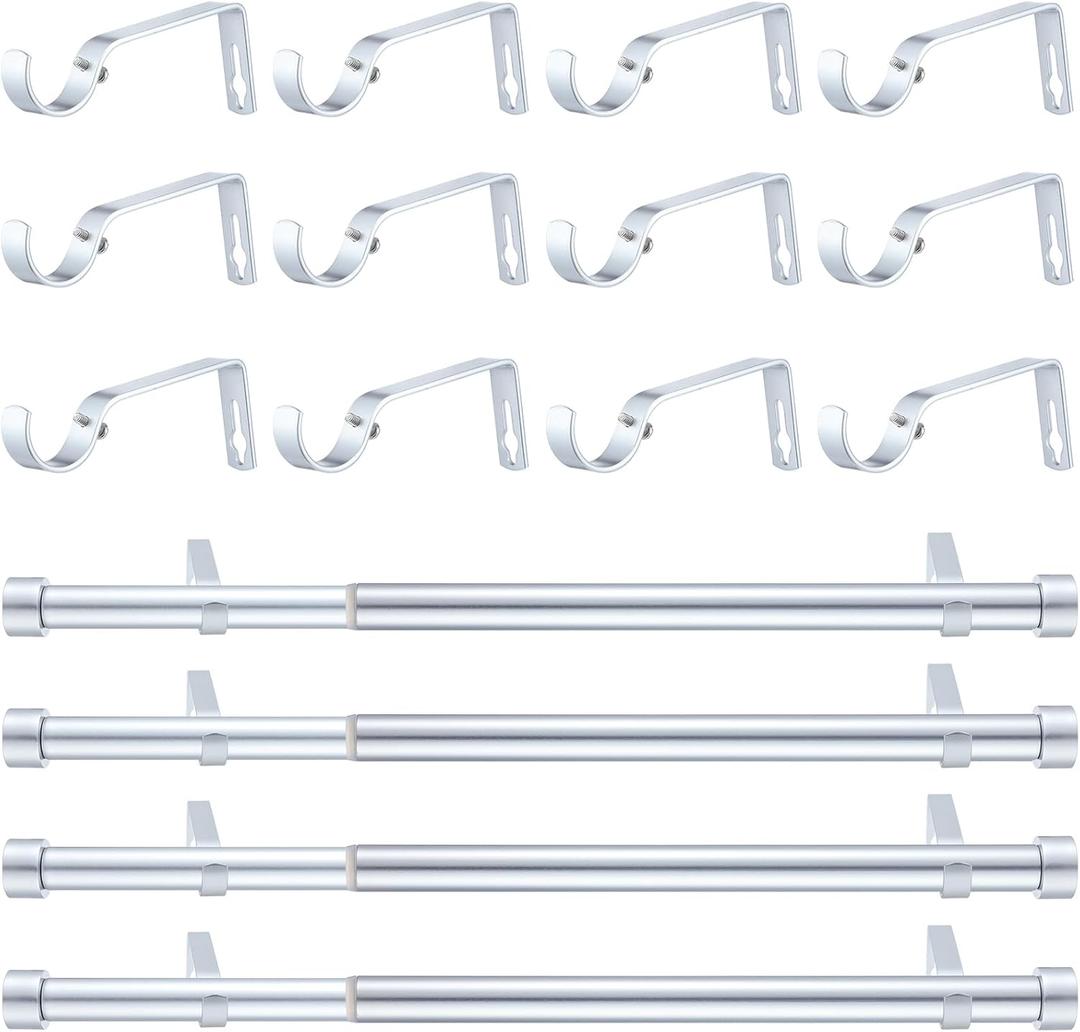 Wesiti 4 Packs Curtain Rods for Windows 32-84 Inch Adjustable Curtain Rod Set Heavy Duty Metal Curtain Rod with Brackets for Window Patio Home Outdoor(Silver)