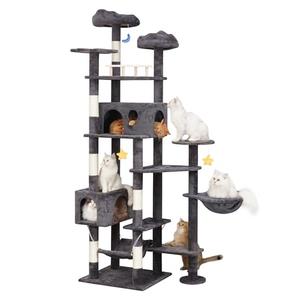 Meecal 85in Giant Cat Tree for Heavy Duty Big Cats, Large Cat Trees with Scratching Post, Cat Tree Tower with Cat Condos, Hammock & Plush Perch for Maine Coon, Smoky Gray