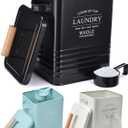 Whole Housewares Laundry Detergent Container - Tin Farmhouse Metal Laundry Powder Soap Dispenser With Scooper, Airtight Lid And Handles - Vintage Soap Pod Holder Storage Bin With Lid And Scent Holders