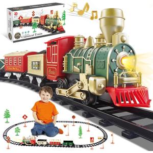 JUQU Christmas Train Set for Kids Ages 3-8  Battery Operated Toy Train with Lights, Sounds, 3 Cars & 10 Tracks, Classic Christmas Tree Train Set for Under or Around Tree Gift