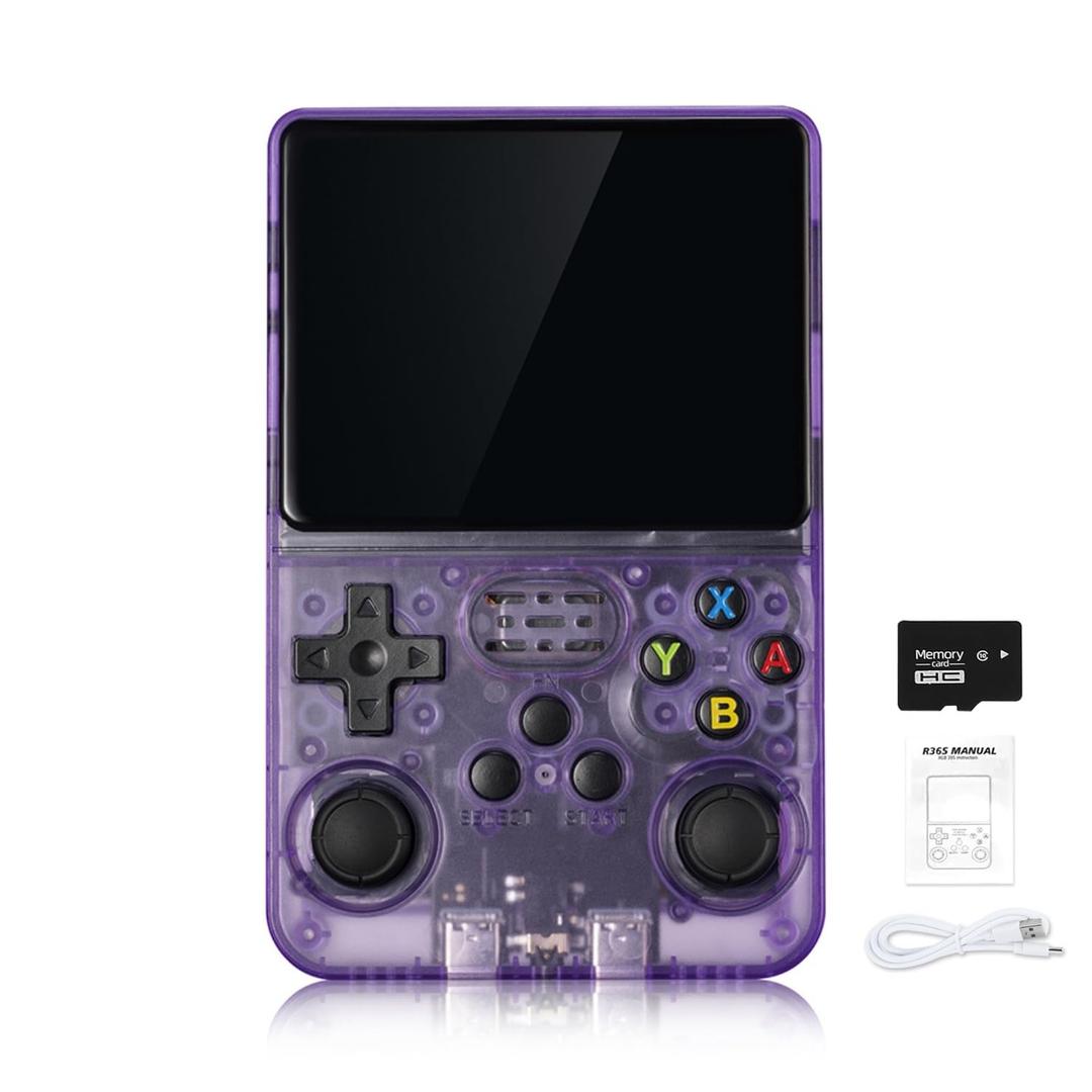 R36S Handheld Arcade Console - Built-in 20,000 Games & 64G, 3.5 Inch IPS Screen, Open Source System, Classic Emulator (Purple+)