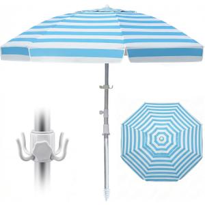 8ft Large Beach Umbrella,Heavy Duty Wind Resistant Portable Sun Shade w/Tilt Pole&Sand Anchor,Shoulder Carry Bag,Removable Hook,UV 50+ Protection,Air Vents Design for Patio Garden Pool