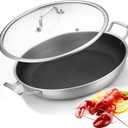 Tri-Ply Stainless Steel Paella Pan,13.5 Inch Nonstick Large Skillet,10 Servings 18/10 Paella Pan with Lid,Jumbo Cooker,Induction Pan,large stainless steel pan for Outdoors,Camping,Parties (Hybrid 13.5 INCH)