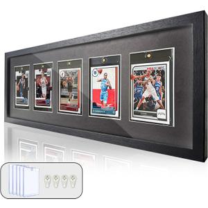 Sports Card Display Frame with Tempered Glass, Wall Mount Trading Card Display Case, Baseball Card Display Box for 5 Standard Cards, Frame for Basketball Football Hockey Cards