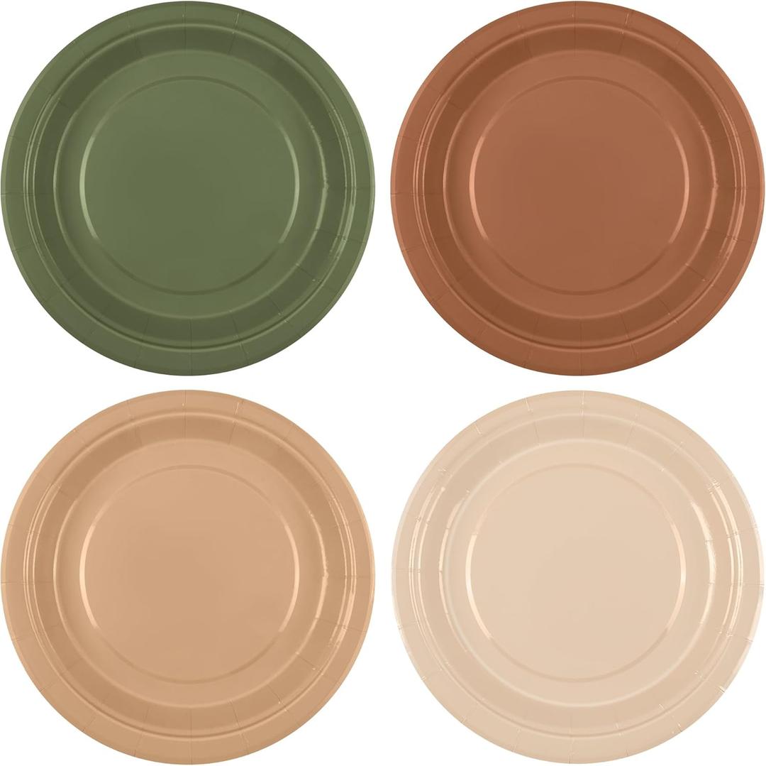 Kochorie 72 Pieces Woodland Paper Plates 7 Inch Bulk Sage Green Brown Paper Plates Disposable Safari Party Tableware Table Decors Animal Theme Party Supplies for Birthday, Dinner, Wedding