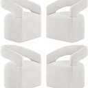 KISLOT Upholstered Dining Chairs Set of 4, Modern Rolling Dining Chairs with Hidden Casters, Arm Kitchen Chairs with Linen Look Fabric, Padded Barrel Chairs for Dining Room, Kitchen, Bedroom, Beige