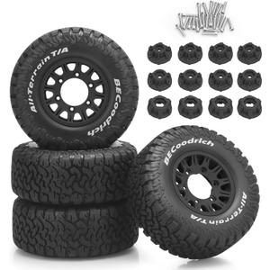 1/10 RC Short Course Truck Tires and Wheels, daitoku RC Car Tires with 12mm 14mm 17mm Hex for 1/10 Slash 2WD 44 Arrma Senton Axial Losi Redcat Rc4wd - Style E (Black)