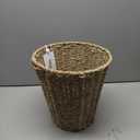 Boho Wicker Trash Can with Lid,Waterproof Bathroom Trash Can Hand Woven Wicker Waste Baskets for Kitchen Office Bedroom (1.3Gallons, Seagrass)