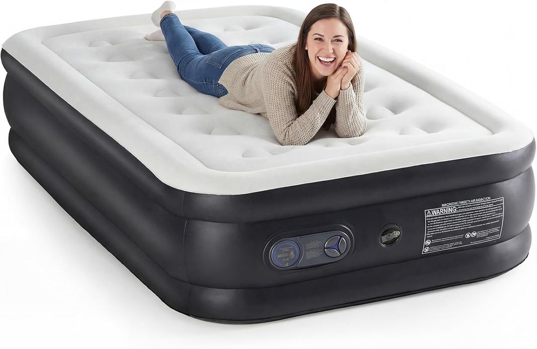 NEWBULIG Twin Air Mattress 18 Inch with Built-in High Capacity Pump, Portable Blow Up Mattress 660 lbs Weight Capacity, Inflatable Air Bed for Home, Camping & Guest, Double Height&Non-Slip Bottom