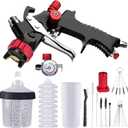Hvlp Spray Gun with Paint Mixing Quick Cup, Automotive Paint Spray Gun Kit Contain Pressure Gauge,1.3mm Nozzle,10 Disposable 600ML Cups for Car Furniture Fence Painting