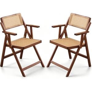 SOBIBO Bamboo Folding Dining Chairs with Armrest, Set of 2, Walnut