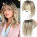 Human Hair Toppers for Women with Fringe 10 Inch Real HairPieces-3603D Bangs for Thinning Hair Topper Swiss Base Ombre Light Brown with Blond Highlight2T613