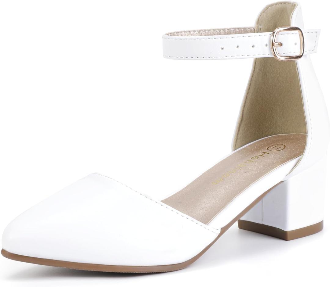 Hehainom Girls Dress Shoes High Heels Sandals Ankle Strap Flower Girl Little Big Kid Mary Jane Wedding Party Communion Mily Pump Shoes, Size: 3 Little Kid