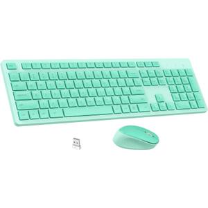 LeadsaiL K786 Wireless Keyboard and Mouse Combo, 2.4GHz Lag-Free Wireless, Full Size Ergonomic Keyboard Silent Mouse for Windows Mac PC Laptop, 12 FN Shortcuts, Long Battery Life - Mint Green
