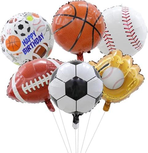 6 pcs Sports Balloons Birthday Party Supplies, Basketball, Baseball, Football, Volleyball and Soccer Foil Balloon Birthday Party Sports Balloon for Baby Shower Sports Themed Party Decoration Supplies