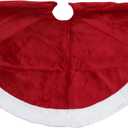 48" Red and White Velveteen Christmas Tree Skirt with White Trim
