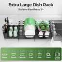 Large Dish Drying Rack, Expandable Dish Rack, Stainless Steel Dish Racks for Kitchen Counter, Multifunctional Dish Drainer with Utensil & Cup Holder, 13.4"-28.7" L x 11.8" W, Black