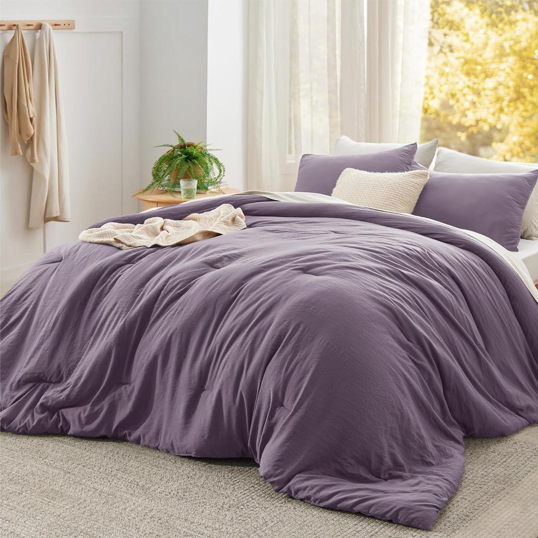 Bedsure Super King Comforter Set, Grayish Purple Soft Prewashed Bedding for All Seasons, 3 Pieces GentleSoft Bed Set, 1 Lightweight Comforter (120"x120") and 2 Pillowcases (20"x36")