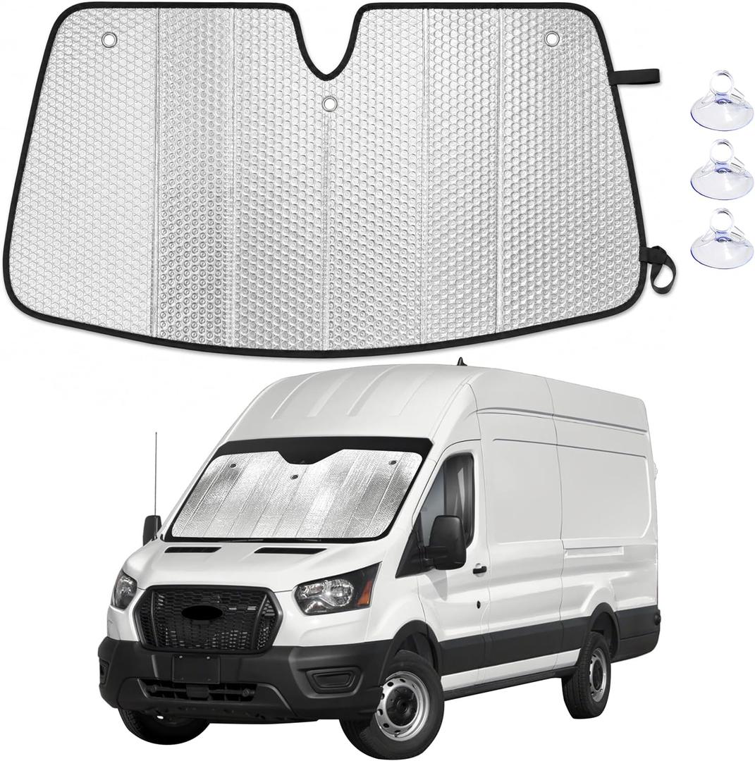 EcoNour Foldable Sun Shade Fit for Ford Transit 2015-2024 2025 2026 | Accordion Windshield Sun Shade, Front Car Window Shades Sun Visor, Blocks UV Rays & Heat, Car Accessories